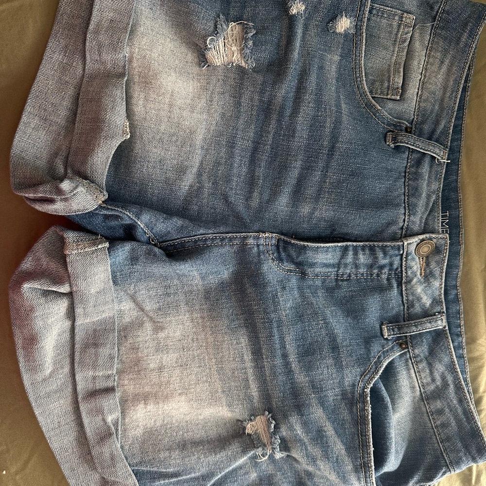 Women's Blue Distressed Denim Shorts
